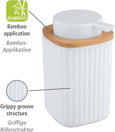 Дозатор для мила WENKO Rotello, 250 мл, з бамбуковим декором, для мила та засобів для миття посуду, червоний/натуральний