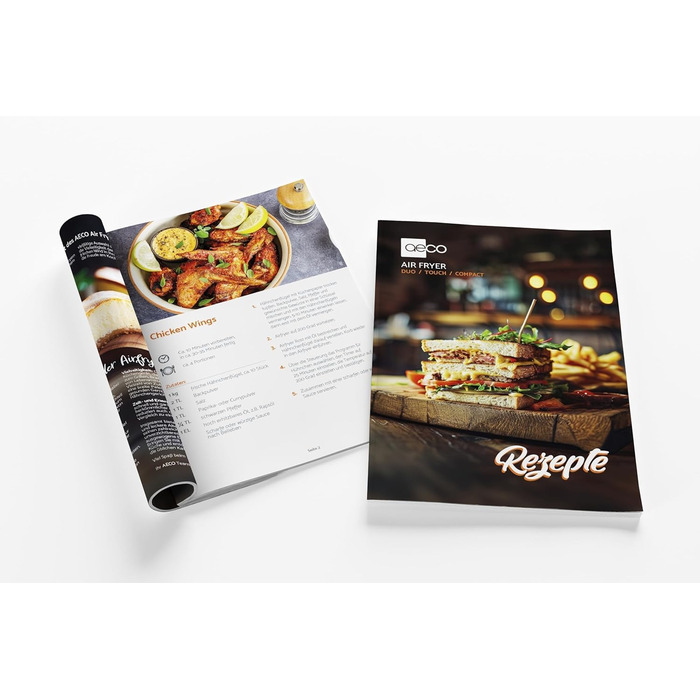 AECO DUO двокамерна аерофритюрниця 9 л (3+6 л), цифровий дисплей, синхронізація, дегідрація, 2850 Вт, 80-200°C, 6 програм, книга рецептів