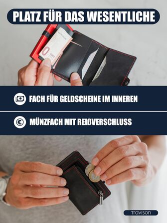 Чоловічий міні-портмонело Travison® SMART з відділенням для монет та купюр, RFID-захистом, картхолдером (чорний/червоний)
