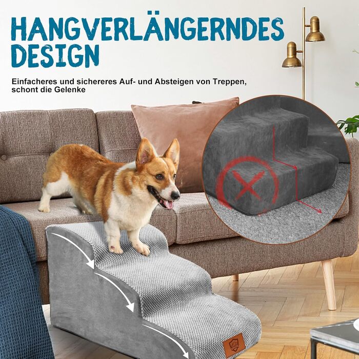 Pet Stairs, Dog Stairs for Small Dogs, Waterproof Dog Stairs 40 cm High, Injury Prevention High-Quality Sponge Cat Stairs, Non-Slip Washable Dog Ramp for Sofa Bed Car