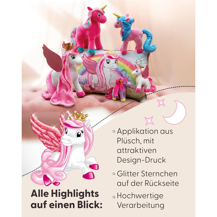 Дитяча подушка NICI Lissy PONY Einhorn Tamani 43x25 см, м'яка кольорова подушка-єдиноріг для дітей і дорослих, для дому, садочка або подорожей