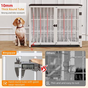 BingoPaw Клітка для собак Holz Indoor: Будинок для собак у стилі меблів з 3 дверима, знімний піддон, для малих собак та цуценят, 78x56x65 см, білий