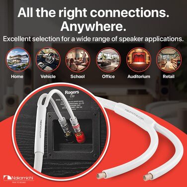 Акустичний кабель Nakamichi 12AWG з позолоченими банановими роз'ємами 24K, 3 метра, безкисневий мідний провід (OFC) в обплетенні, чорний — для домашнього кінотеатру та підсилювача