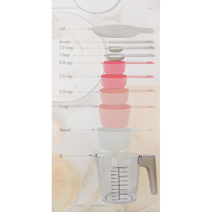 GK509W 10-Piece Nesting Measuring Cups and Spoons Set with a Scraper and Funnel Made of Plastic, Cooking, Baking, Kitchen Gadgets, BPA-Free, Dishwasher Safe, 10 Pieces (white)