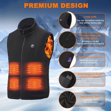 Обогревна жилетка з powerbank 27000mAh для чоловіків та жінок, 14 зон обігріву, 3 температурні режими, для активного відпочинку, мотоцикла, риболовлі, кемпінгу, катання на лижах, чорна