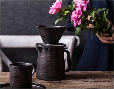 Versatile ceramic pitcher with cream-colored stoneware, ceramic coffee-tea decanter and coffee pot, retro metallic glaze, 460ml