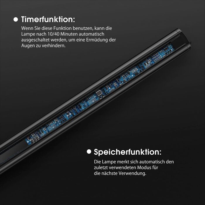 LED лампа настільна EYOCEAN з жестами та пультом, 24W, 80см, для офісу, читання, архітекторів, дизайнерів, чорна