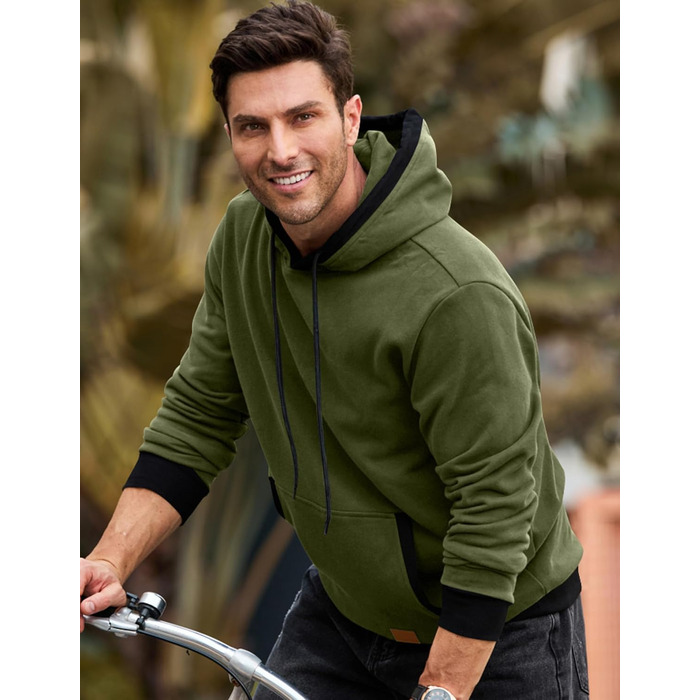 Світшот JMIERR чоловічий з капюшоном, теплий, з кишенею, бавовна, колір зелений