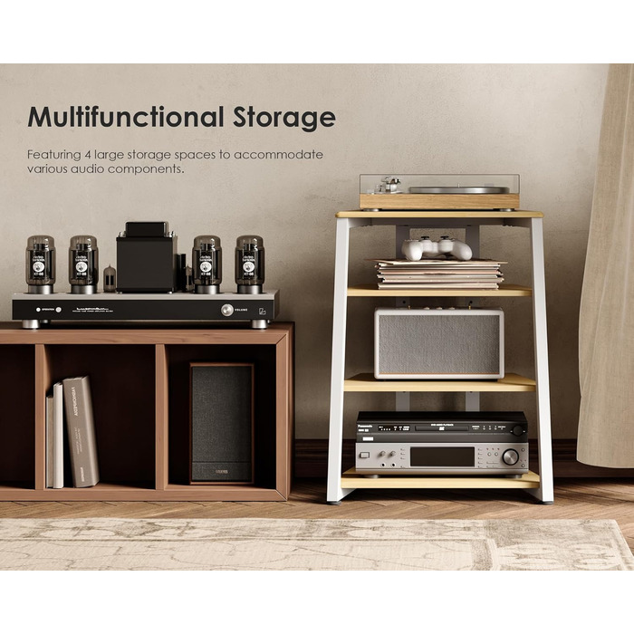 HiFi тумба FITUEYES з дерева та сталі для програвача вінілу та аудіотехніки 61x52x78 см (натуральний колір)