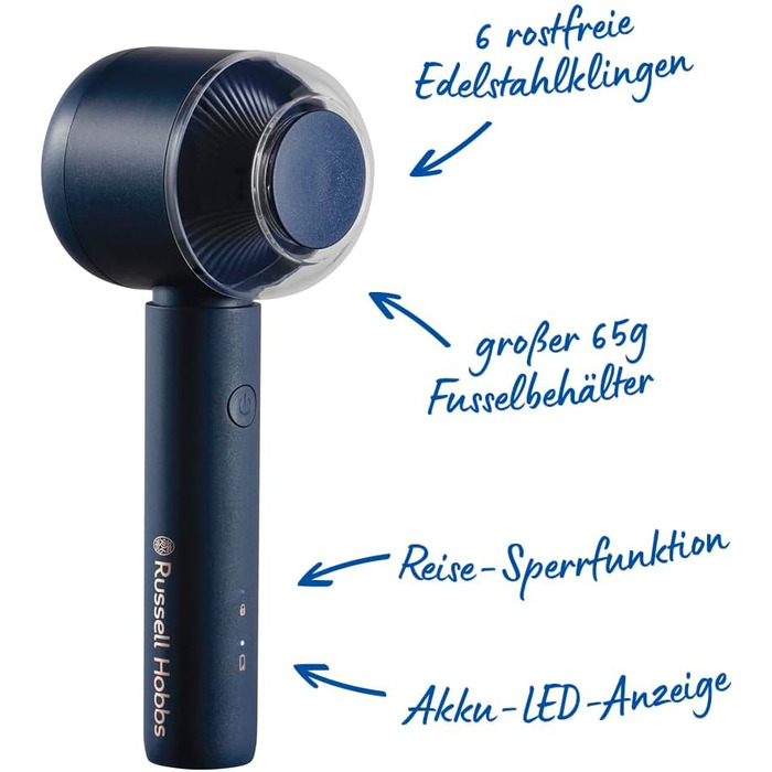 Електричний видалення ворсу Russell Hobbs Revive: портативний, USB-C, з функцією всмоктування, для одягу та текстилю