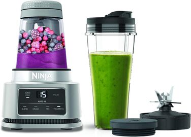 Ninja Foodi Power Nutri Blender 2-in-1, Mix-Smoothie-Bowls, thick spreads & frozen drinks, automatic programs, 700ml cup & 400ml bowl with Power Paddle, 1100W, Silver CB100UK Nutri-Mixer