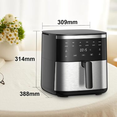 Фритюрниця без олії 7L XXL з сенсорним екраном, 12 програм, 1800W, чорний/сталь