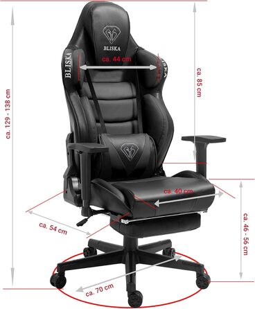 TRISENS Gaming Chair Racing Style Chair with Sports Seat and Ergonomic 4D Armrests, Color: Black