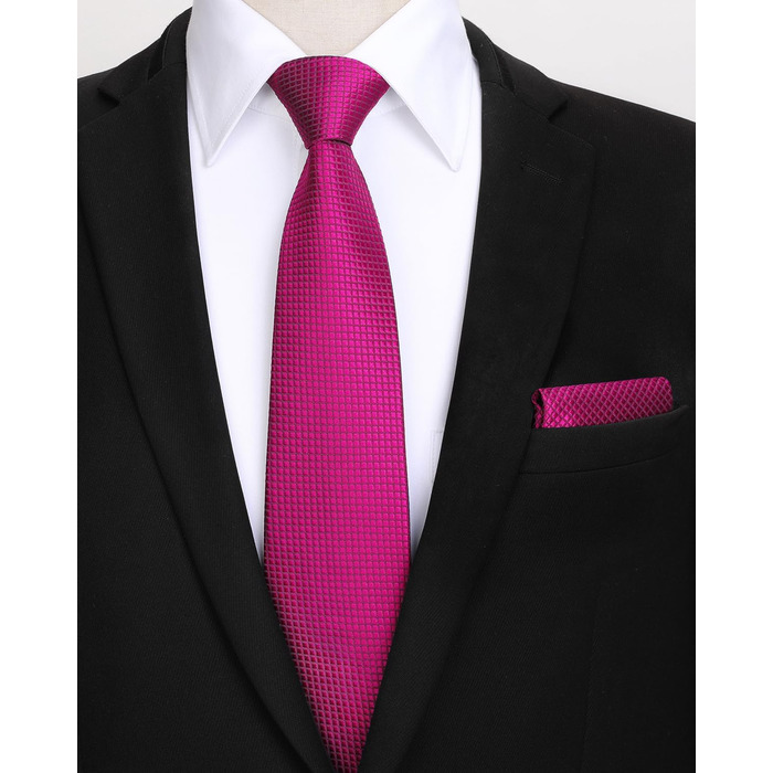 HISDERN Комплект краватки та нагрудного хустинки: рожевий, в клітинку, елегантний, класичний | HISDERN