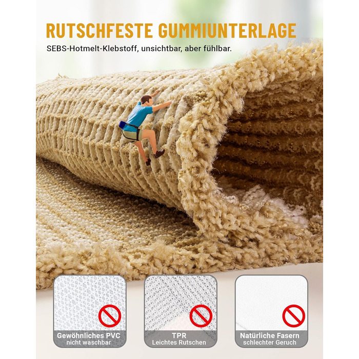Boho Bathroom Rug Set - Non-Slip Bath Mats (2-Piece) - Washable Shower Rugs for Bathroom, Bedroom, Living Room - 51x120cm + 41x61cm (Brown & White)