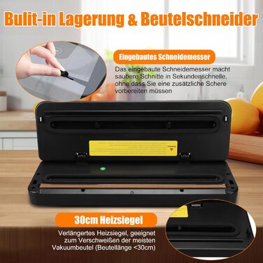 Вакуумний пакувальник KSWIOWN з 30 пакетами, 6 режимів, автоматичне закриття, ріжучий пристрій, шланг (65 KPA)