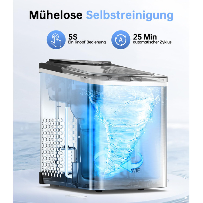 Машина для приготування льоду WIE 1.3L, 9 кубиків за 6 хвилин, тиха, самоочисна, для кухні, офісу, бару, вечірки (срібляста)