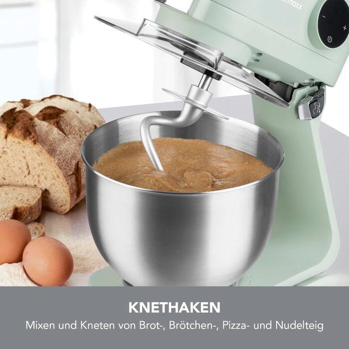 Gourmetmaxx Kitchen Machine & Mixer | Planetary Kitchen Assistant with Digital Display incl. Mixing Bowl and Attachments | Powerful Mixer with Whisk and More | Electric Stand Mixer Green