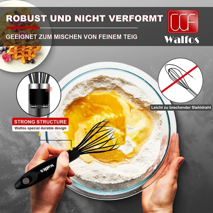 Набір вінчиків Walfos®: 3 шт. з нержавіючої сталі та силікону (21 см, 23 см, 28 см) для збивання, збивання яєць та перемішування