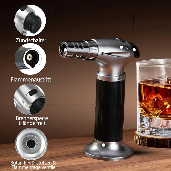 Набір для копчення віскі з факелом: 6 смаків, дерев'яні тріски, 2 склянки, 6 контейнерів для віскі, коктейльний набір для копчення, набір для копчення напоїв, подарунок на день народження для любителів бурбону (без бутану)