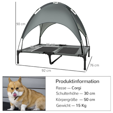 PawHut Крісло-ліжко для собак з балдахіном, дихаюче, 92x76x90 см, з тафти сірого кольору для комфортного місця для сну