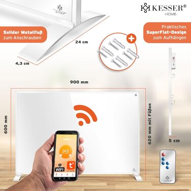 Інфрачервовий обігрівач KESSER®: енергозберігаючий, з пультом та термостатом, для дому. Білий (550W)