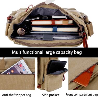 SDINAZ Leinwand Messenger Bag: Сумка-месенджер на плечі для iPad 7.9 дюймів, унісекс, з тканини для яхтингу, для роботи та подорожей, Army Green (Kaki)