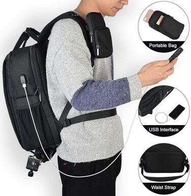 CADeN Рюкзак для фотокамери, водонепроникний, захист від крадіжок, відділення для ноутбука 15.6'', USB-порт, для DSLR Canon Nikon Sony