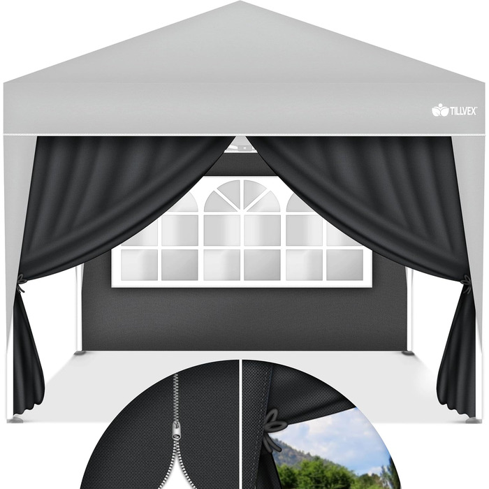 tillvex® for 3x3m Gazebo | Folding Gazebo Side Walls Water-Repellent | Side Windows & Zipper | Side Walls for Garden Tent Party Tent (2x Side Wall, Anthracite)