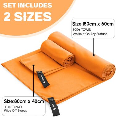 Набір рушників з мікрофібри 2 шт. | 180x60 см (великий) + 80x40 см (малий) | Швидковисихаючі рушники для спорту, пляжу, тренажерного залу (Помаранчевий)