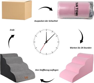 Сходинки для собак Caliyo, 4 сходинки, сірі. Сходи для собак та котів, 40 см, з миючим чохлом та неслизьким дном. Підходять для ліжка, дивану та авто (60×40×40 см)