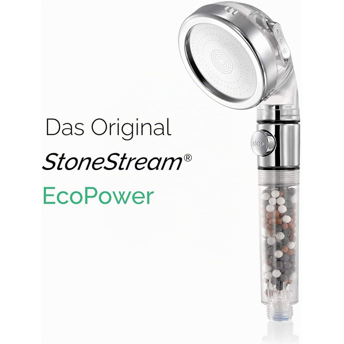 StoneStream лійка для душу з фільтром та іонізацією, високий тиск, 3 режими Eco Stop для сухої шкіри та волосся