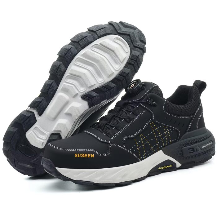 Черевики робочі чоловічі з металевим носком, легкі, дихаючі та міцні, з Clickers та захистом від проколів, неслизька підошва – взуття для професій та будівництва, 44 EU, чорний