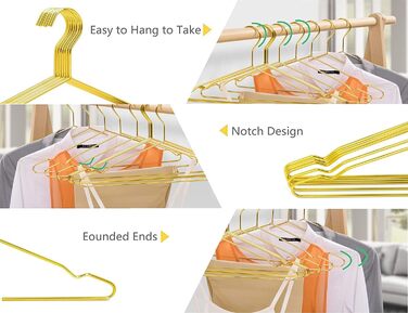 Amber Home 20-Piece 43cm Gold Iron Clothes Hangers, Metal Clothes Hangers with Non-Slip Groove for Suit, T-Shirt, Shirt, Jacket, Dress, Pants, Robust and Durable