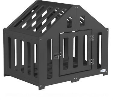 Будка для собак з дерева, клітка для собак із замком, вольєр для тварин, чорна (74 x 53 x 64 см)