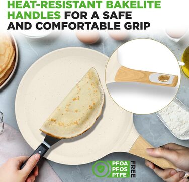 Сковорода для млинців Nutrichef з антипригарним мармуровим покриттям 28 см, індукція, алюмінієва, з дерев'яною лопаткою