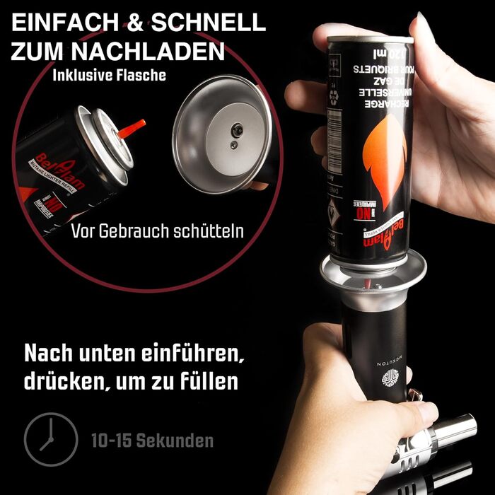 Професійний газовий пальник MOKUTON з можливістю заправки бутаном - кухонний Бюксенбернер для крем-брюле, точне регулювання полум'я, просте використання та виняткова довговічність