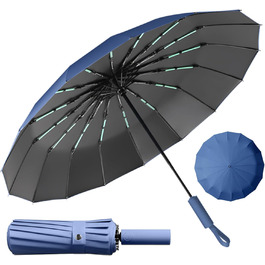 Стійкий до вітру парасолька-тростина, автоматичний, великий, з 16 ребрами, покриття Teflon 210T, анти-UV (блакитний)