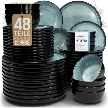 Набір посуду Steingut Ibiza 48 предметів на 12 осіб - Petrol (Чистий Living)