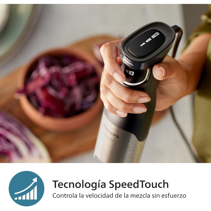 Philips 5000 Series Immersion Blender with Chopper, Compact Chopper, Whisk - 1200W Power. ProMix Technology. LED Speed Indicator. Variable Speed Control (HR2685/00) + Chopper, Compact Chopper, Whisk