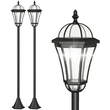 Outsunny 2-St Solar Street Light LED, IP44, ABS, Ø18.5 x H129 cm, Energy Saving Mode, Waterproof, Garden Light with Stainless Steel, Black | Aosom