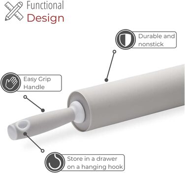 HusMait Silicone Rolling Pin – Premium Kitchen Baking Stick for Rolling and Baking – Ideal for Making Dough, Bread, and Pizza