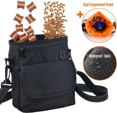 Водонепроникна сумка для ласощів для собак Hanwell з інтегрованим дозатором пакетів для екскрементів, сумка для дресирування собак на стегні та на плечі, чорна