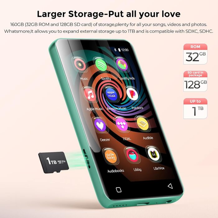 MP3 плеєр innioasis 160GB з Bluetooth та WiFi, Android MP4 плеєр з сенсорним екраном 4