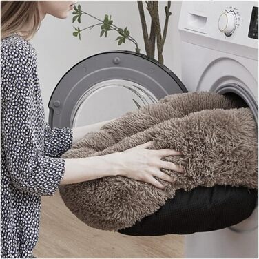 М'яке ліжко для собак та котів великих порід - кругле пухнасте ліжко з високими бортиками - антиковзаюче дно - силіконова наповнювач - комфортне місце для сну - 90 см - зручне та довговічне - бежеве