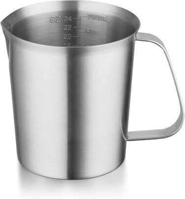 CURTA stainless steel measuring cup, 700 ml measuring cup, milk frothing cup, with markings for ml, oz, and cup.