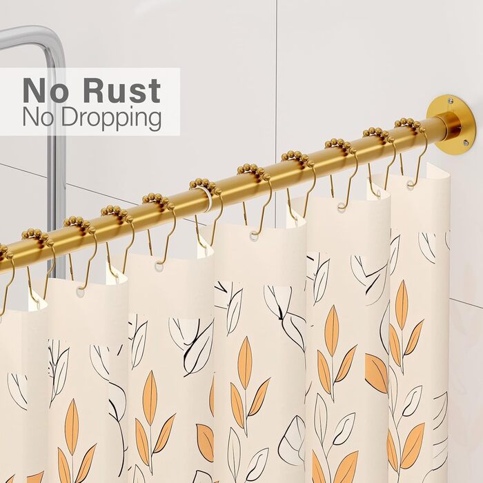 Кутова штанга для душу L-подібної форми, регульована, 90° поворот, з 12 гачками та підставкою для стелі - Золото