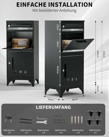 Поштовий ящик антрацит з гравіюванням, персоналізований, 2-в-1, нержавіюча сталь, з відділенням для газет та посилок (XXL)