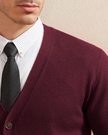 Чоловічий кардиган Kaspin з вовняної суміші, V-подібний виріз, на ґудзиках, з кишенями (Бургунді, S)