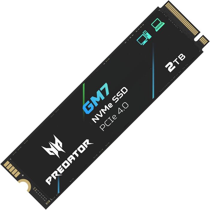 SSD Acer Predator GM7 2TB M.2 NVMe PCIe 4.0 - Швидкість читання до 7400 МБ/с - TLC NAND Flash - Внутрішній SSD для ПК, ноутбука та PS5
